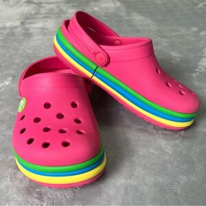 Crocs Crocband Rainbow Band Clogs, Paradise Pink, Toddler Size C11 Shoes